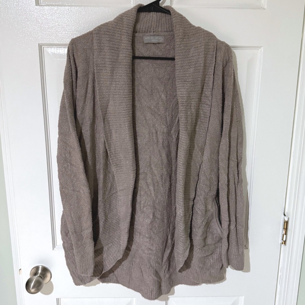 Barefoot Dreams CozyChic Lite Circle Cardigan Taupe Brown Open Sweater 452 M
